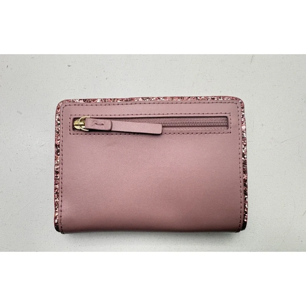 KATE SPADE NEW YORK Glitter Trim Medium Bifold Wallet Pink Leather NWOT
